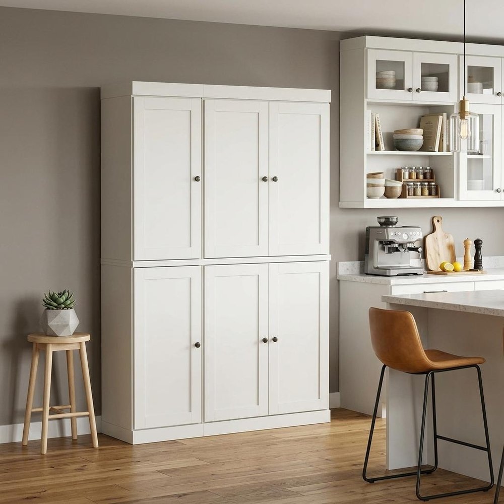 Off White Solid Wood 8 Pantry or Storage Closet - 72-inch