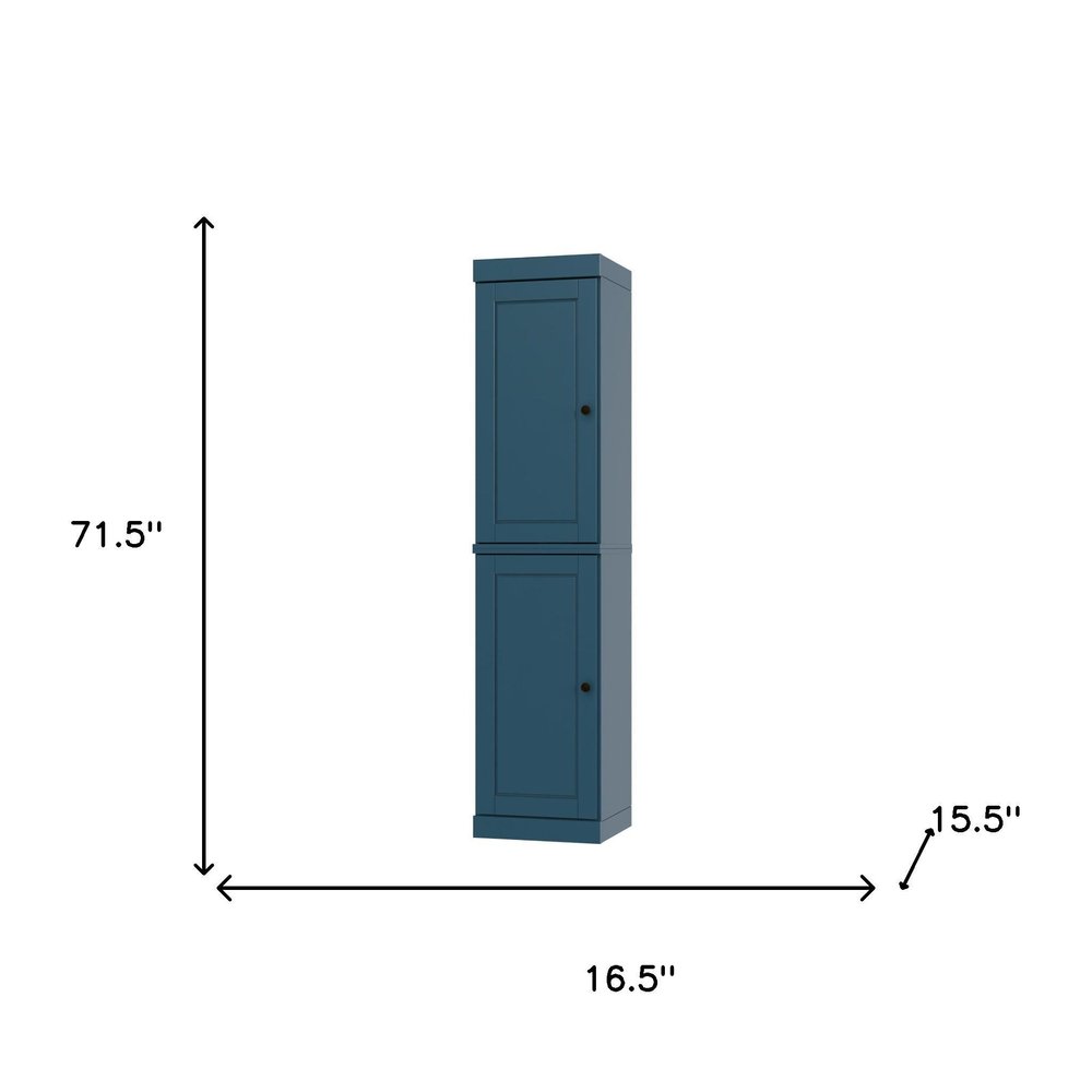 Teal Blue Solid Wood Two Door Pantry or Storage Closet - 72-inch