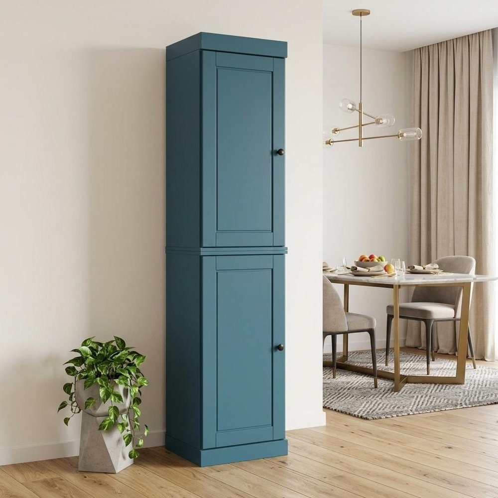 Teal Blue Solid Wood Two Door Pantry or Storage Closet - 72-inch