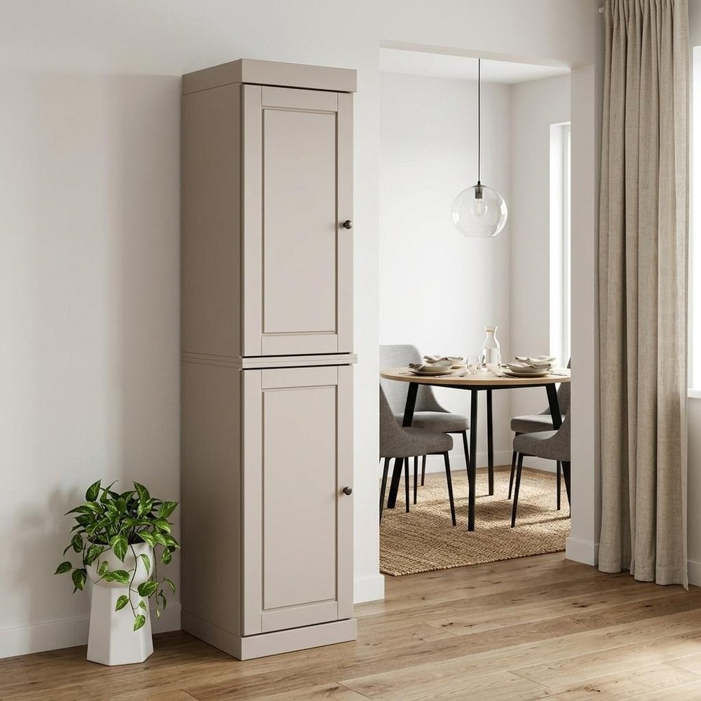 Beige Solid Wood Two Door Pantry or Storage Closet - 72-inch