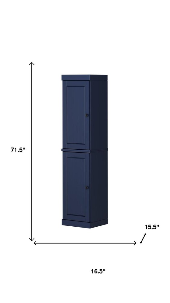 Navy Blue Solid Wood Two Door Pantry or Storage Closet - 72-inch