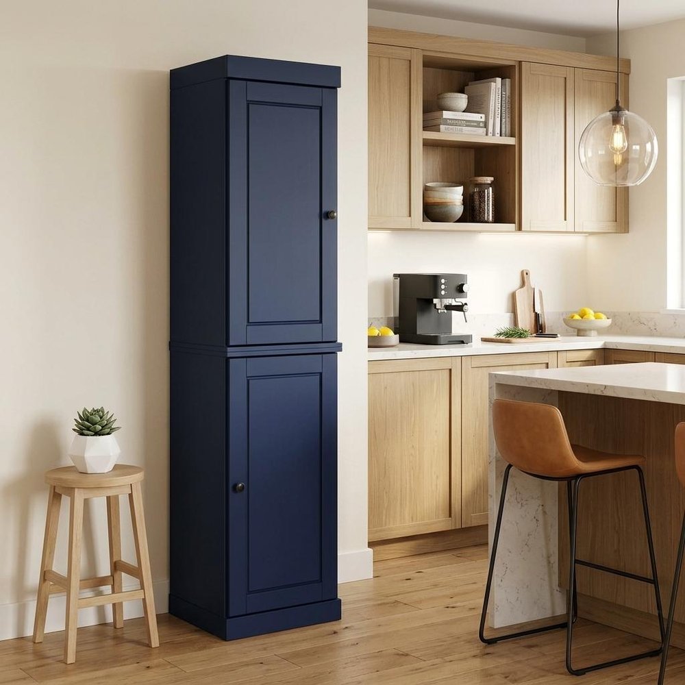 Navy Blue Solid Wood Two Door Pantry or Storage Closet - 72-inch