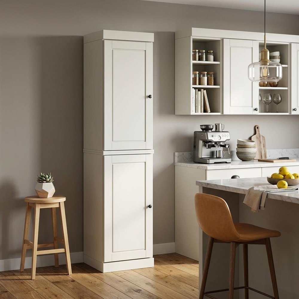 Off White Solid Wood Two Door Pantry or Storage Closet - 72-inch