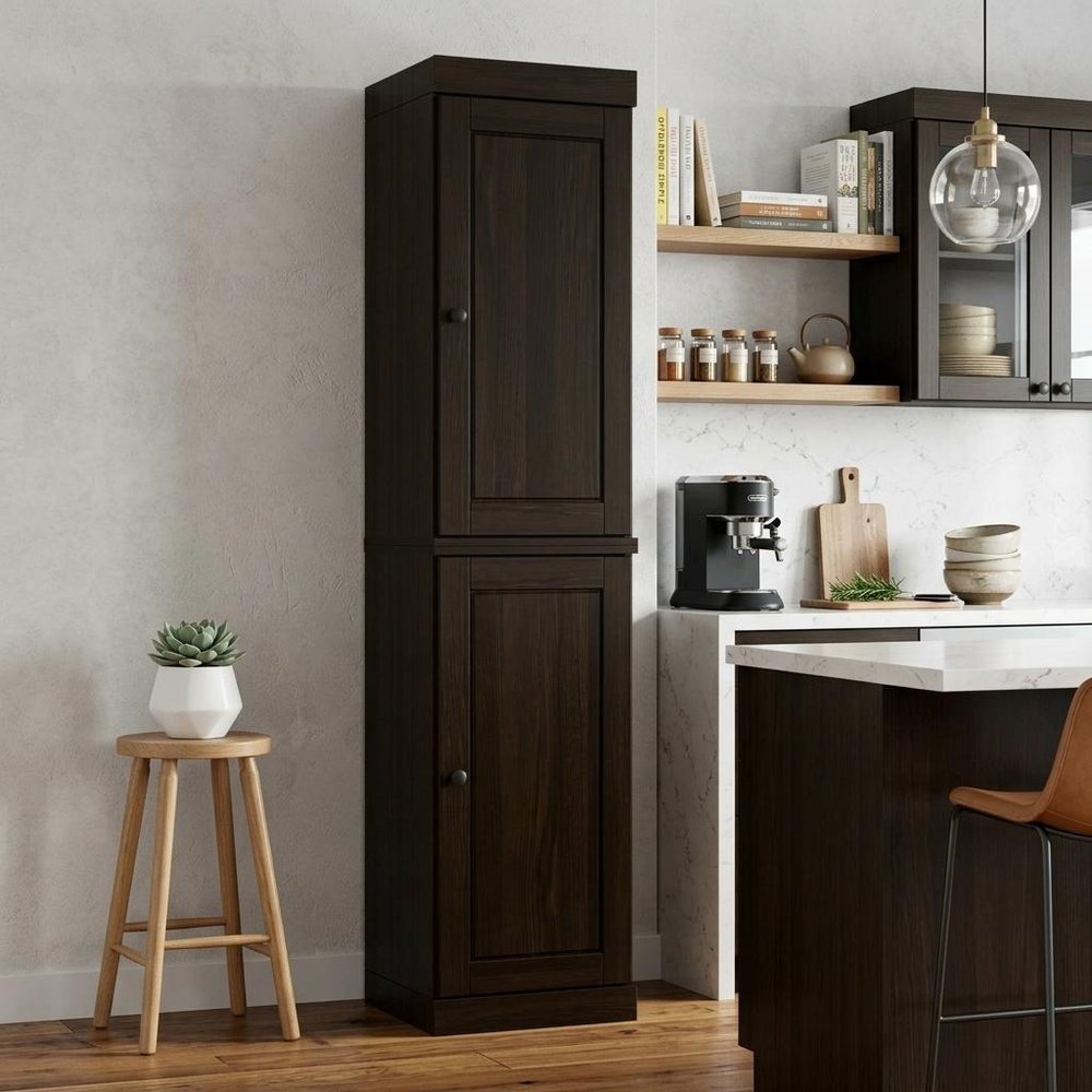 Espresso Solid Wood Two Door Pantry or Storage Closet - 72-inch