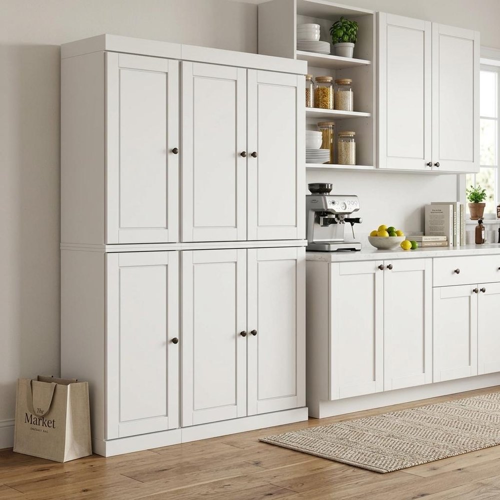 White Solid Wood 8 Pantry or Storage Closet - 72-inch