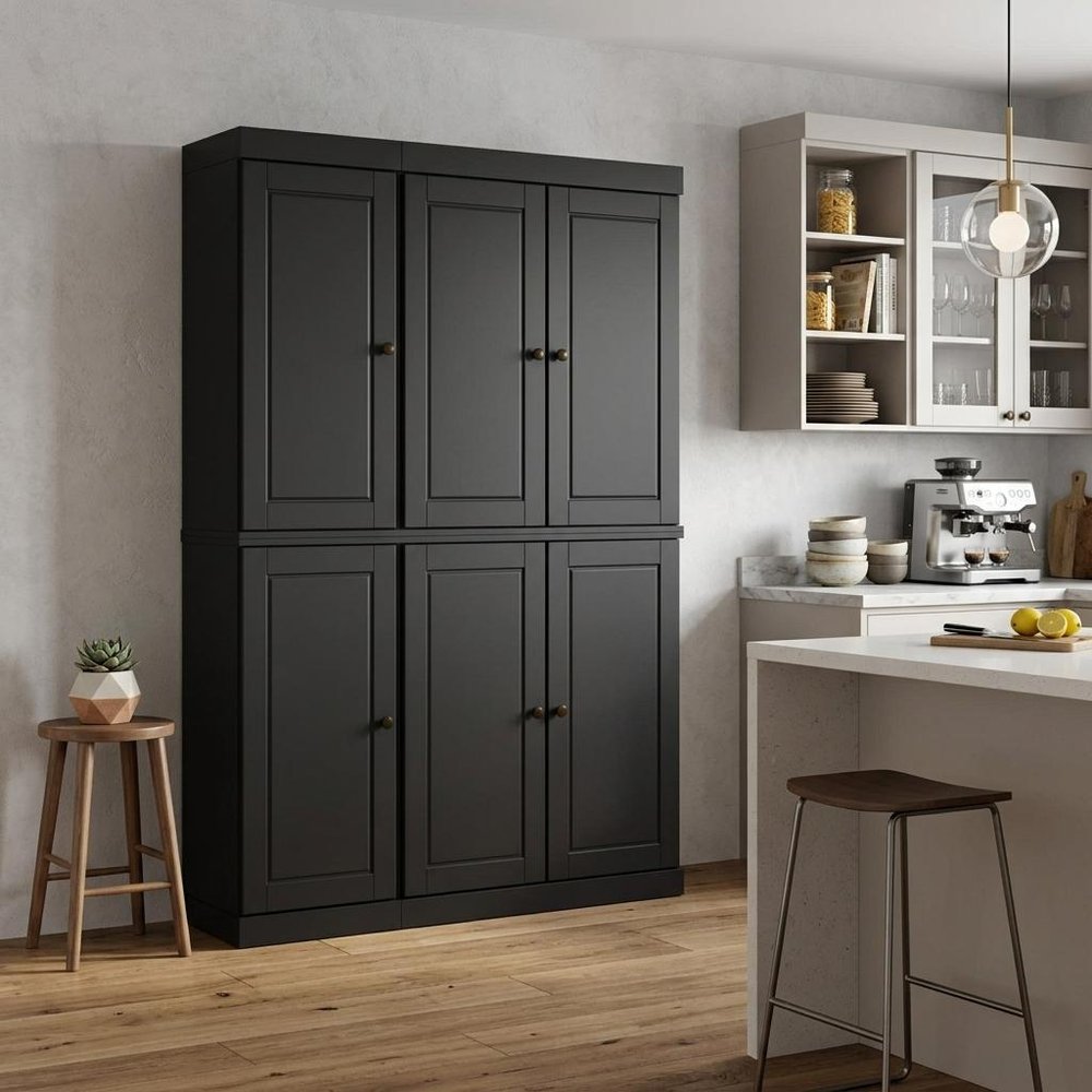 Black Solid Wood 8 Pantry or Storage Closet - 72-inch