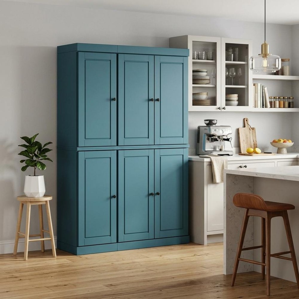 Teal Blue Solid Wood 8 Pantry or Storage Closet - 72-inch