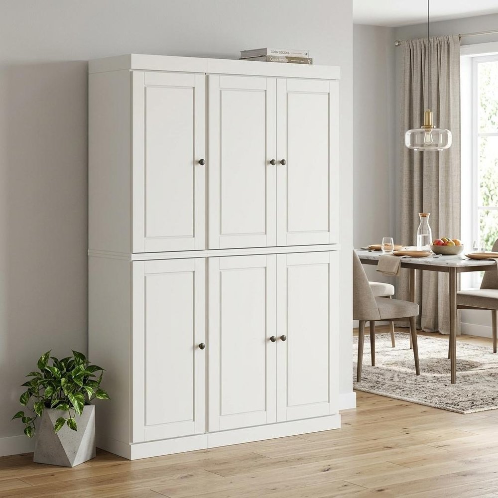 Off White Solid Wood 8 Pantry or Storage Closet - 72-inch