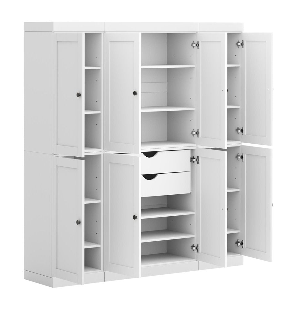White Solid Wood 8 Two Drawer Pantry or Storage Closet - 72-inch
