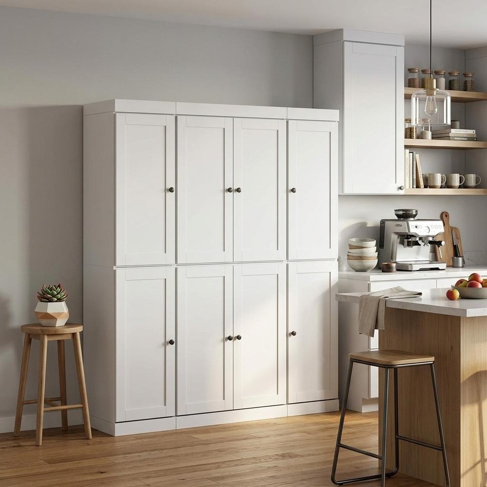 White Solid Wood 8 Two Drawer Pantry or Storage Closet - 72-inch