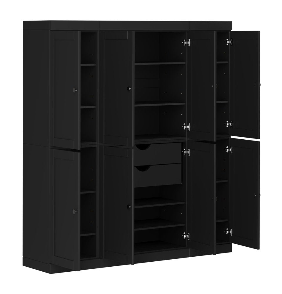 Black Solid Wood 8 Two Drawer Pantry or Storage Closet - 72-inch