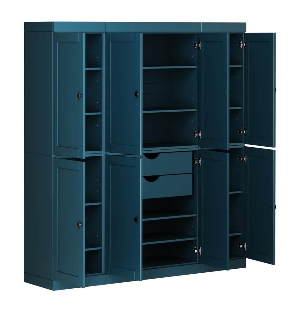 Teal Blue Solid Wood 8 Two Drawer Pantry or Storage Closet - 72-inch