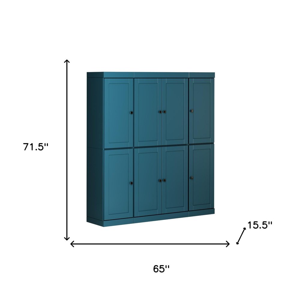 Teal Blue Solid Wood 8 Two Drawer Pantry or Storage Closet - 72-inch