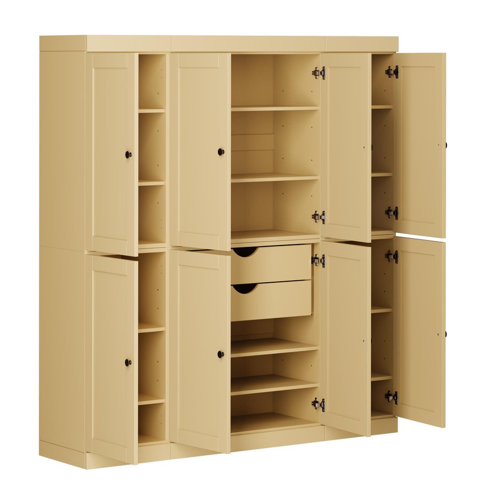 Yellow Solid Wood 8 Two Drawer Pantry or Storage Closet - 72-inch