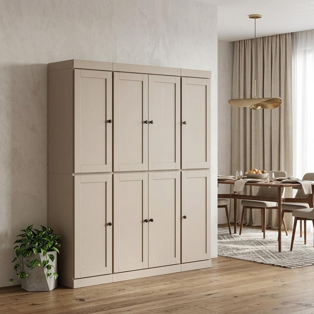 Beige Solid Wood 8 Two Drawer Pantry or Storage Closet - 72-inch