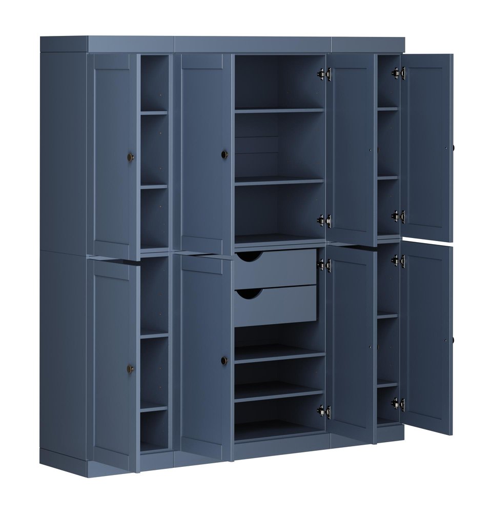 French Blue Solid Wood 8 Two Drawer Pantry or Storage Closet - 72-inch
