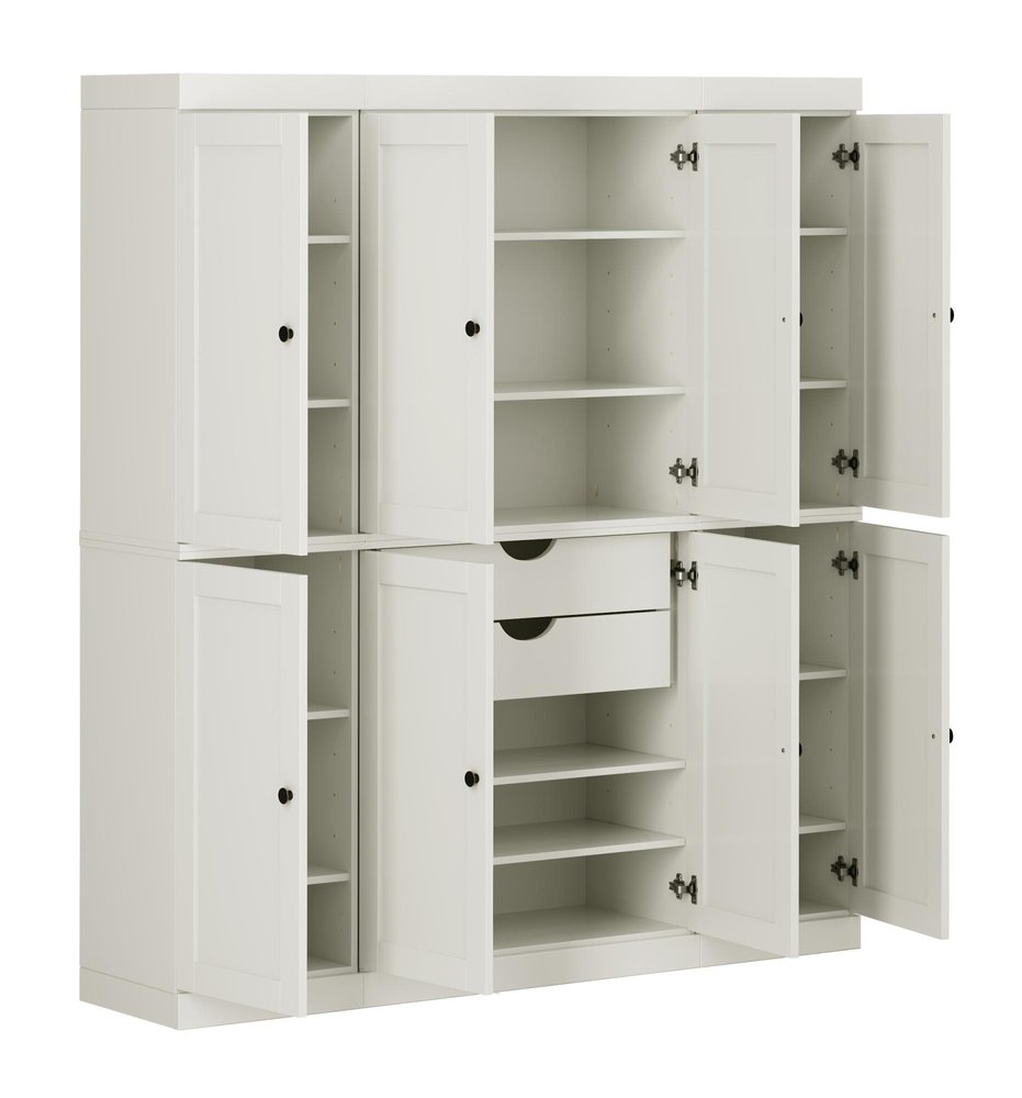 Off White Solid Wood 8 Two Drawer Pantry or Storage Closet - 72-inch