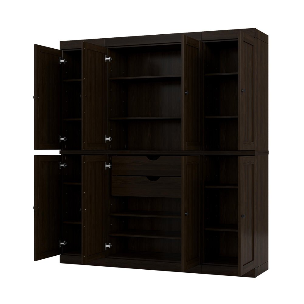 Espresso Solid Wood 8 Two Drawer Pantry or Storage Closet - 72-inch