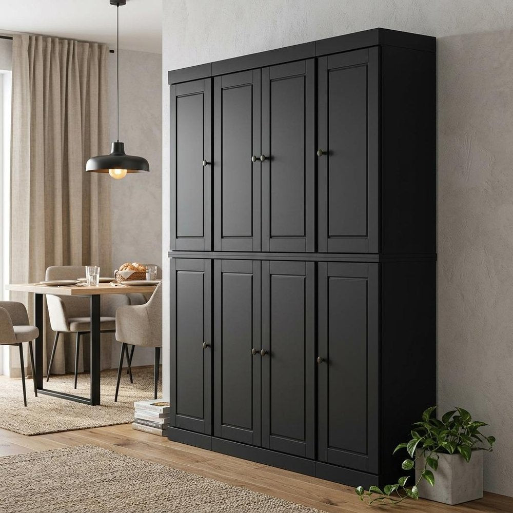 Black Solid Wood 8 Pantry or Storage Closet - 72-inch