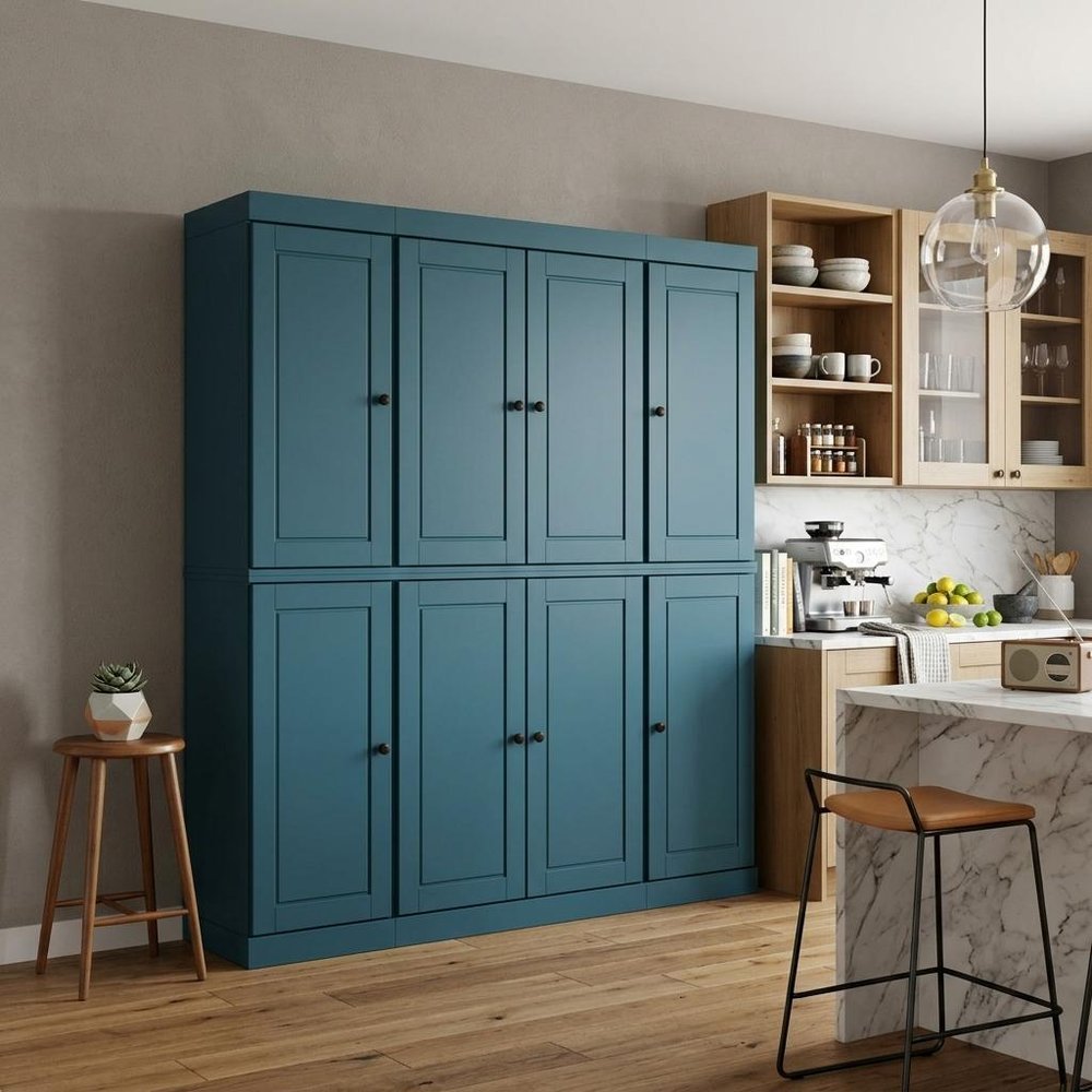 Teal Blue Solid Wood 8 Pantry or Storage Closet - 72-inch