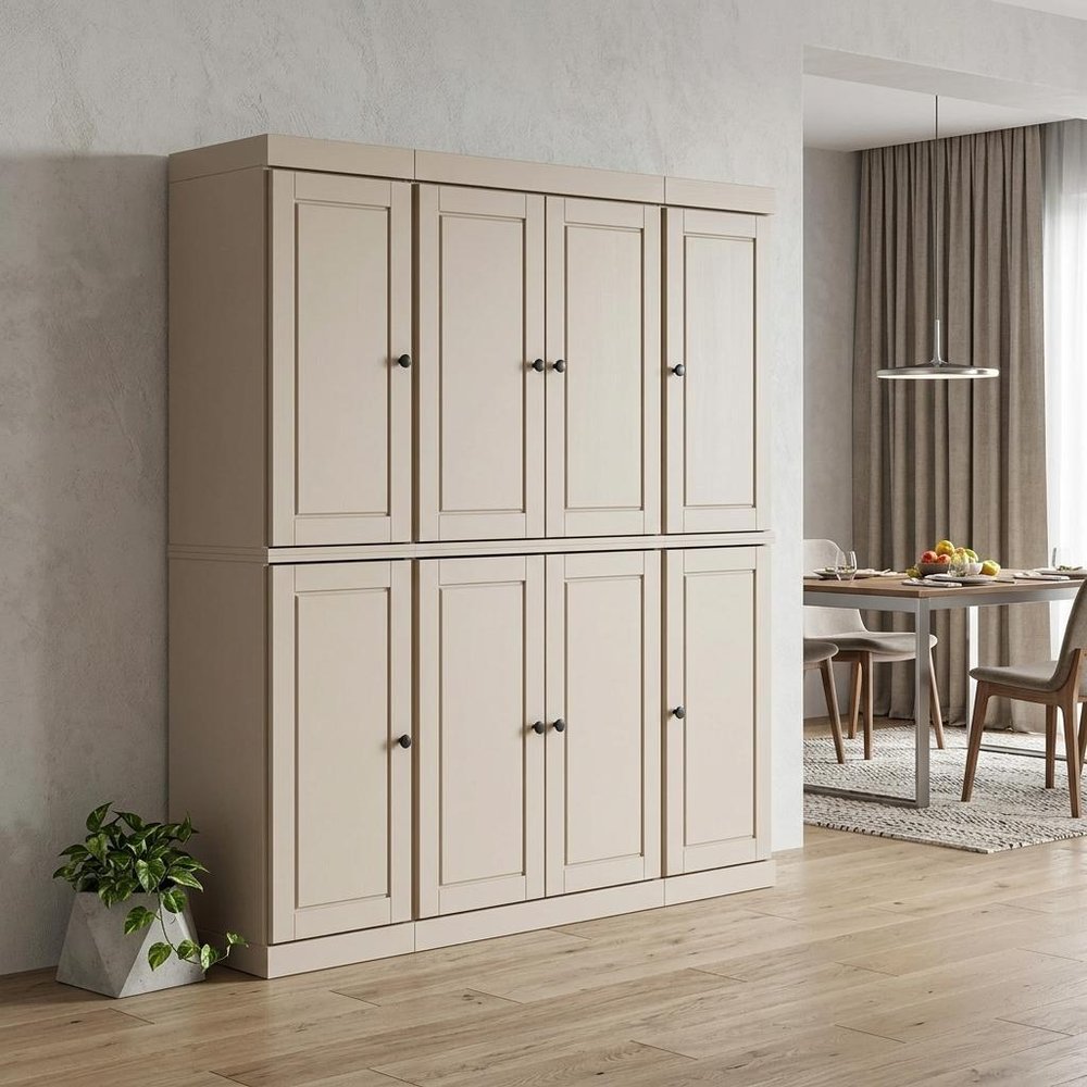 Beige Solid Wood 8 Pantry or Storage Closet - 72-inch