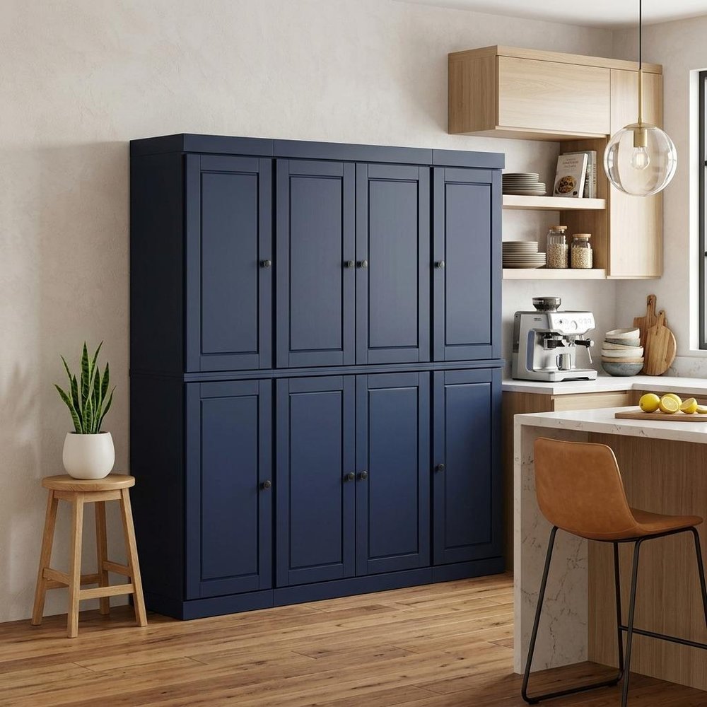 Navy Blue Solid Wood 8 Pantry or Storage Closet - 72-inch