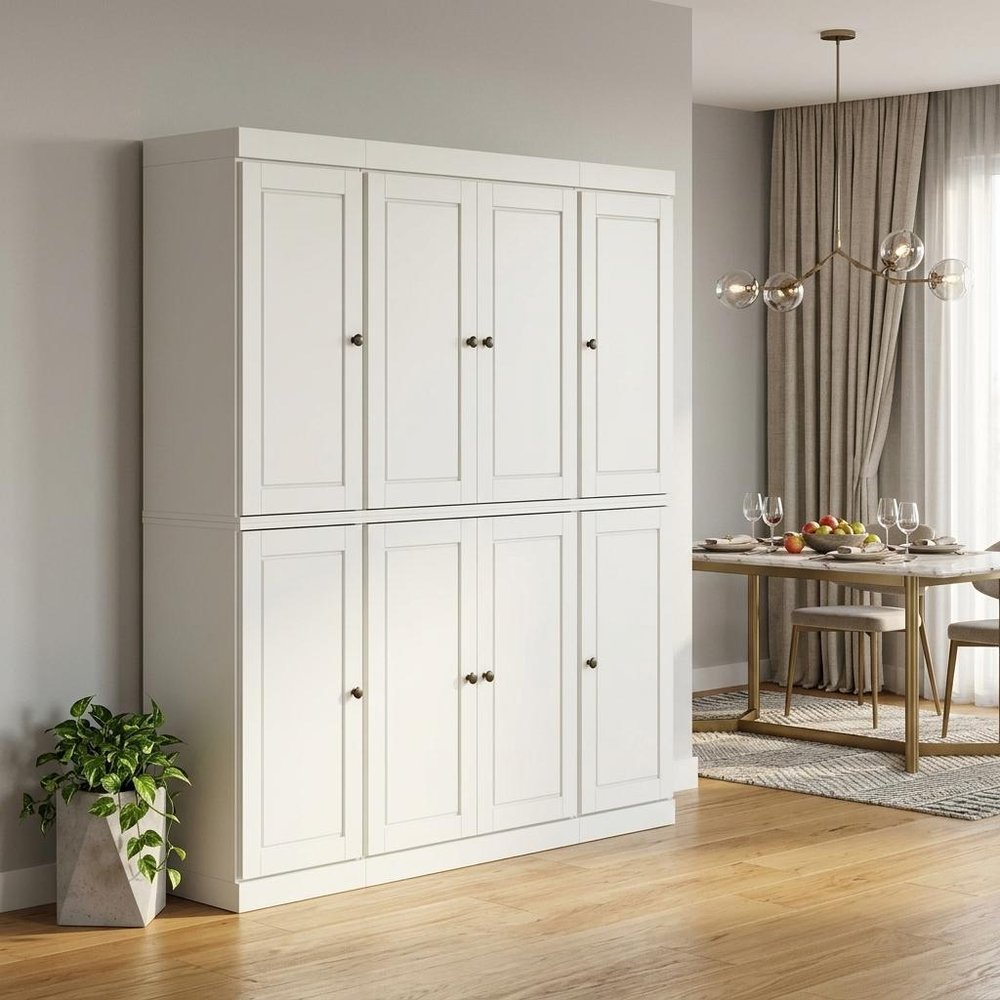 Off White Solid Wood 8 Pantry or Storage Closet - 72-inch