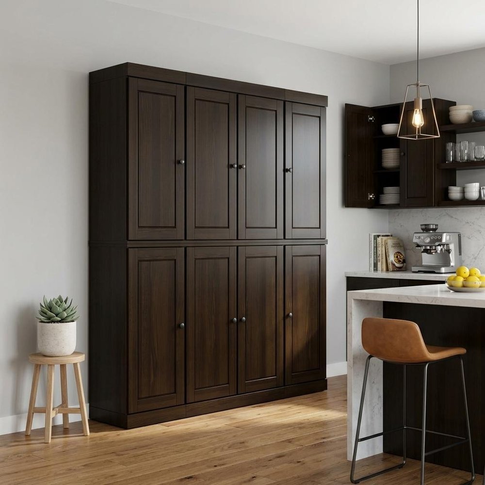 Espresso Solid Wood 8 Pantry or Storage Closet - 72-inch