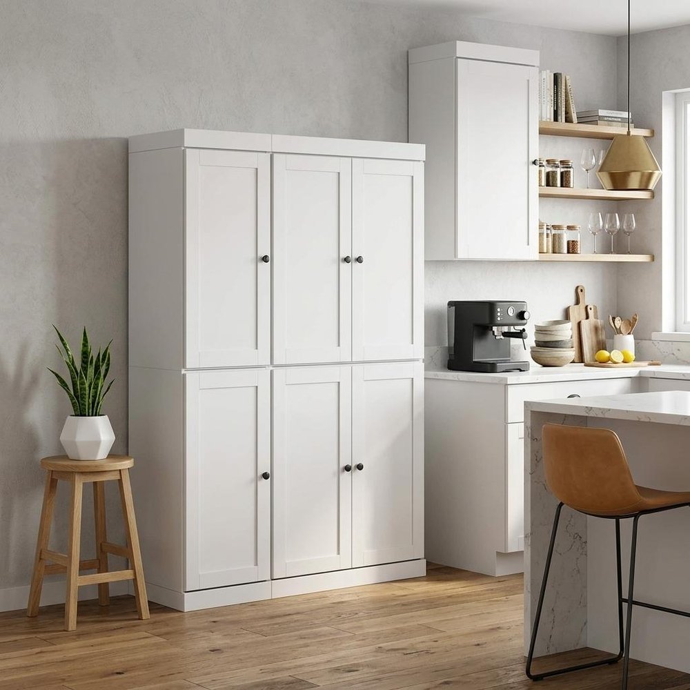 White Solid Wood 8 Pantry or Storage Closet - 72-inch