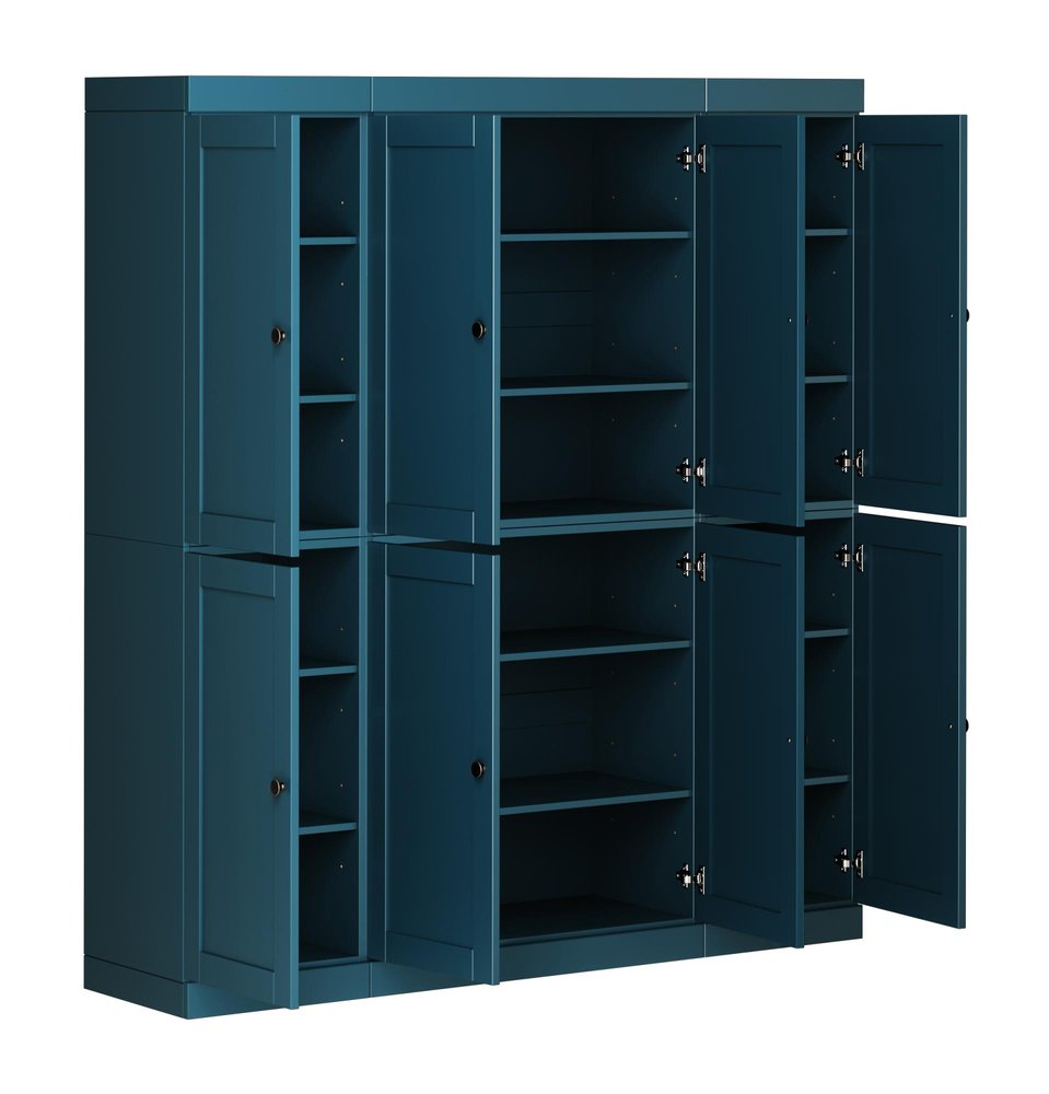 Teal Blue Solid Wood 8 Pantry or Storage Closet - 72-inch