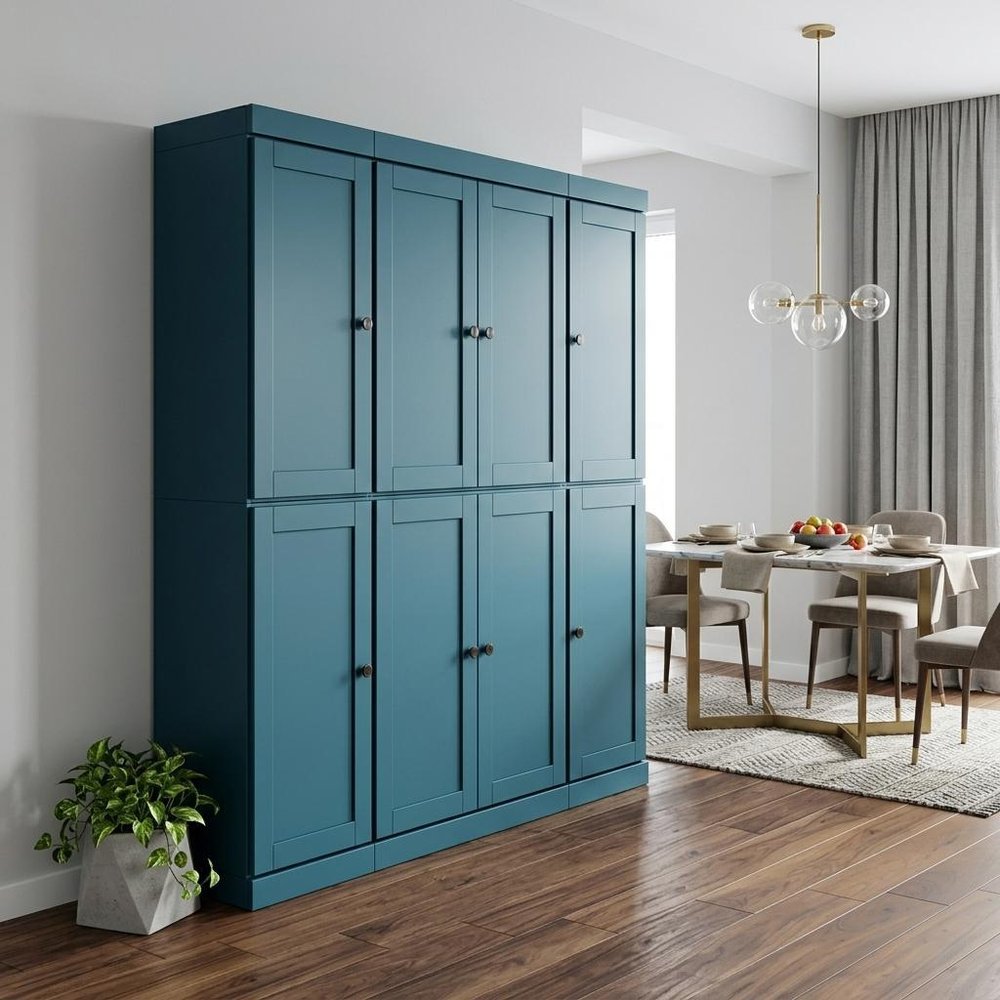 Teal Blue Solid Wood 8 Pantry or Storage Closet - 72-inch