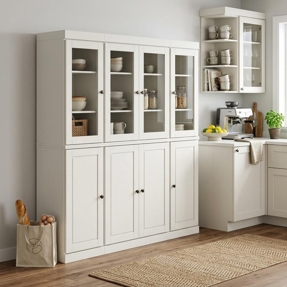 Off White Solid Wood 8 Pantry or Storage Closet - 72-inch