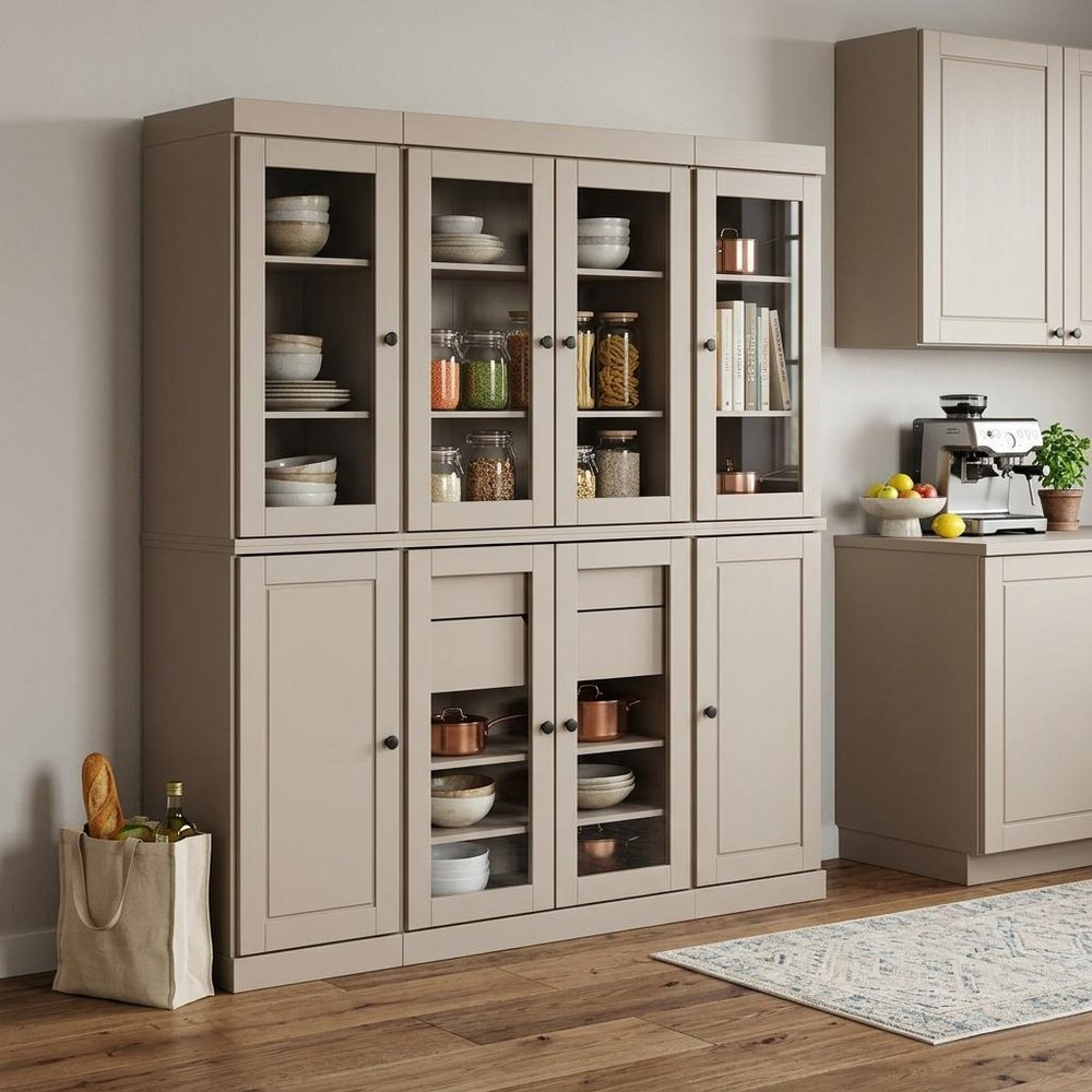 Beige Solid Wood 8 Two Drawer Pantry or Storage Closet - 72-inch