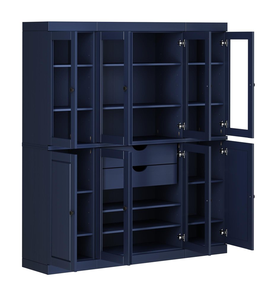 Navy Blue Solid Wood 8 Two Drawer Pantry or Storage Closet - 72-inch