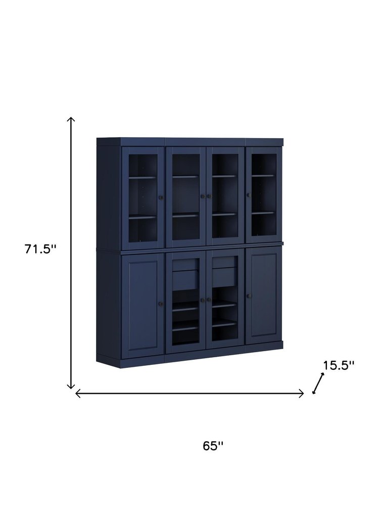 Navy Blue Solid Wood 8 Two Drawer Pantry or Storage Closet - 72-inch