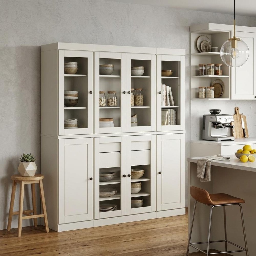 Off White Solid Wood 8 Two Drawer Pantry or Storage Closet - 72-inch