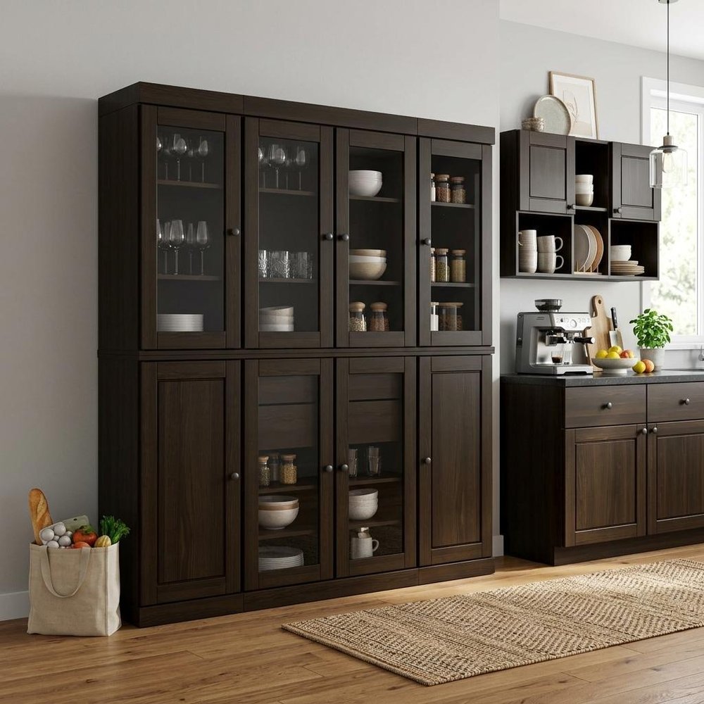 Espresso Solid Wood 8 Two Drawer Pantry or Storage Closet - 72-inch