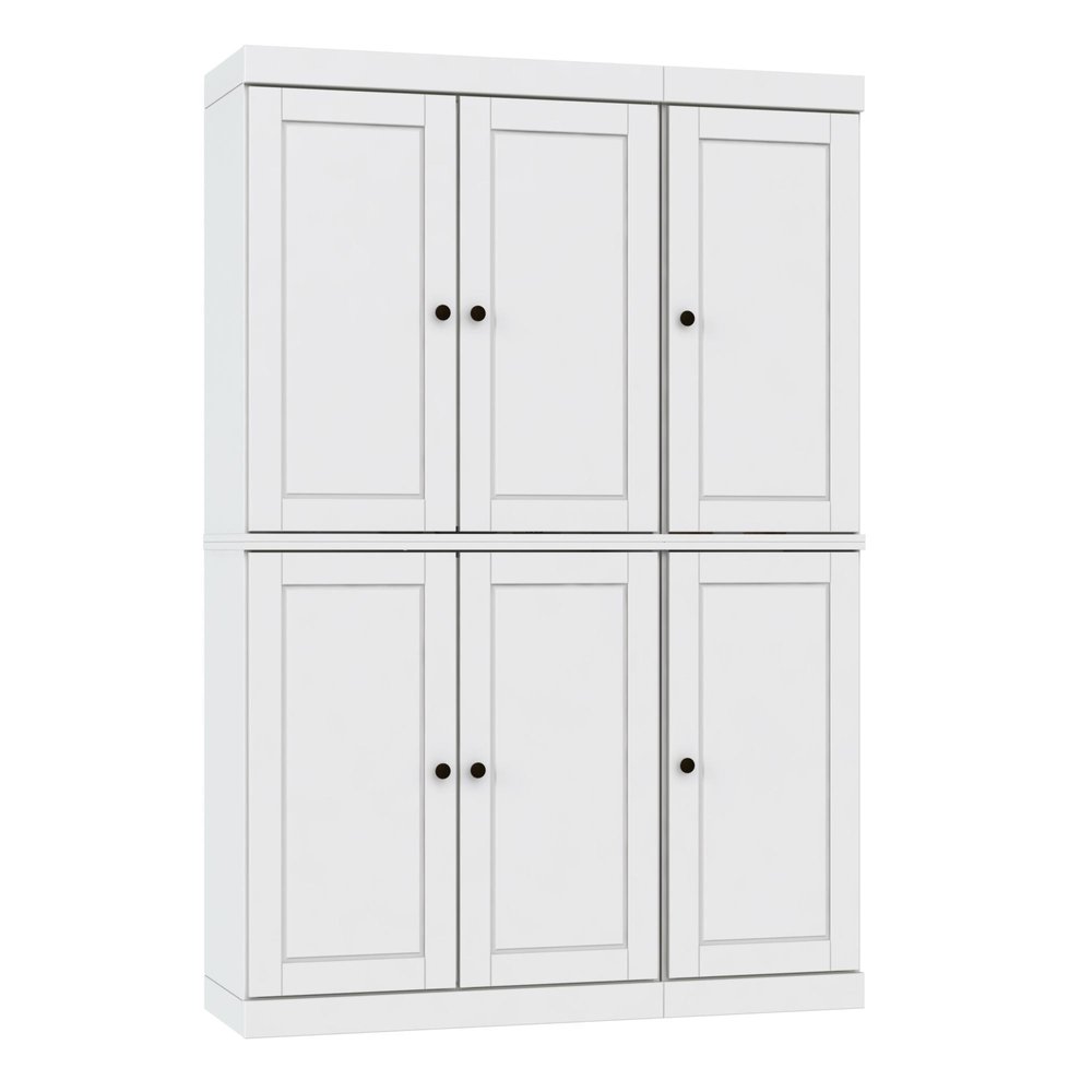 White Solid Wood Six Door Two Drawer Pantry or Storage Closet - 72-inch