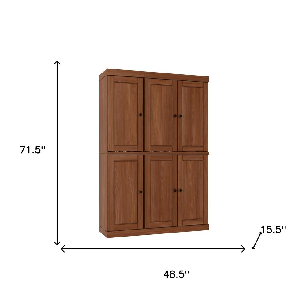 Coffee Solid Wood Six Door Two Drawer Pantry or Storage Closet - 72-inch