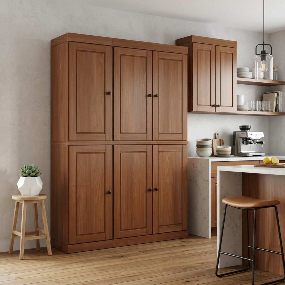 Coffee Solid Wood Six Door Two Drawer Pantry or Storage Closet - 72-inch