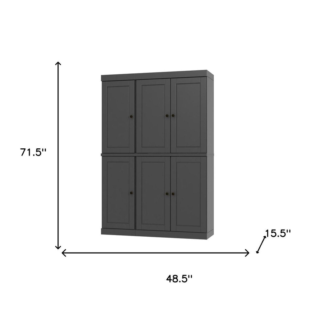 Gray Solid Wood Six Door Two Drawer Pantry or Storage Closet - 72-inch