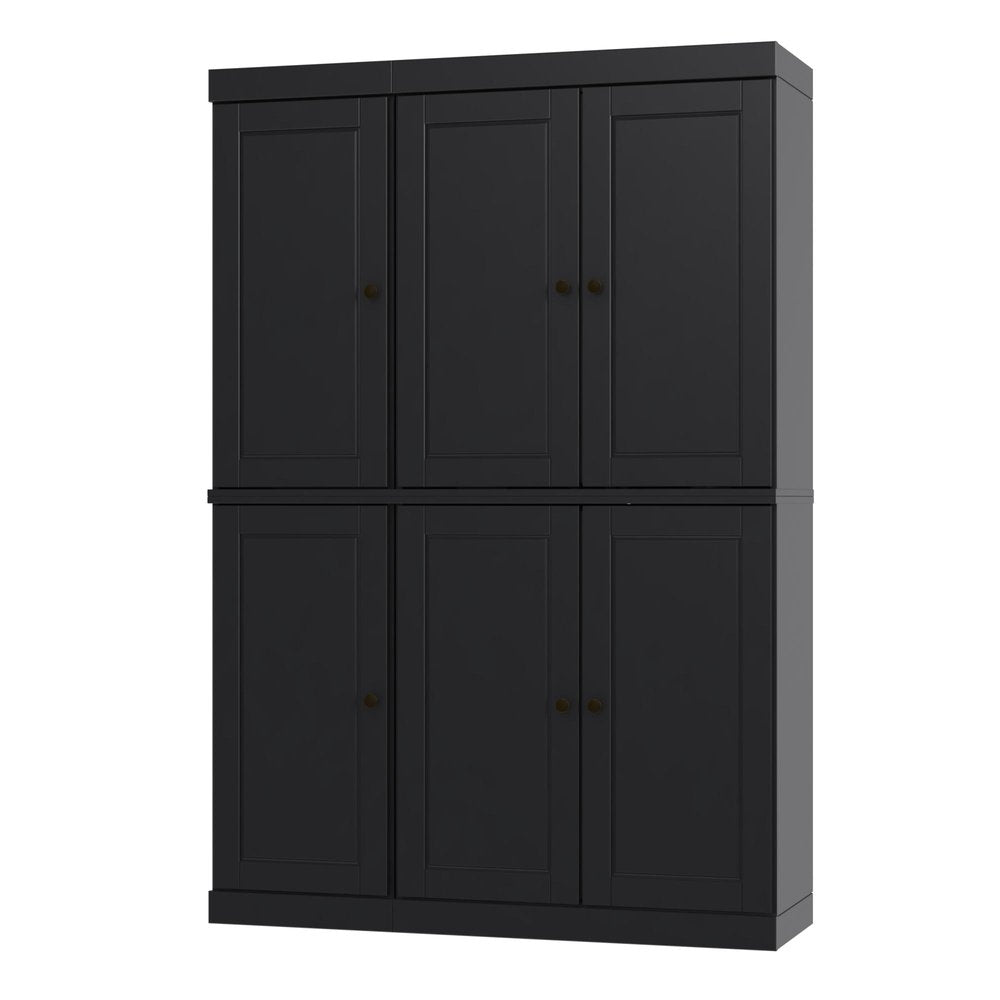 Black Solid Wood Six Door Two Drawer Pantry or Storage Closet - 72-inch