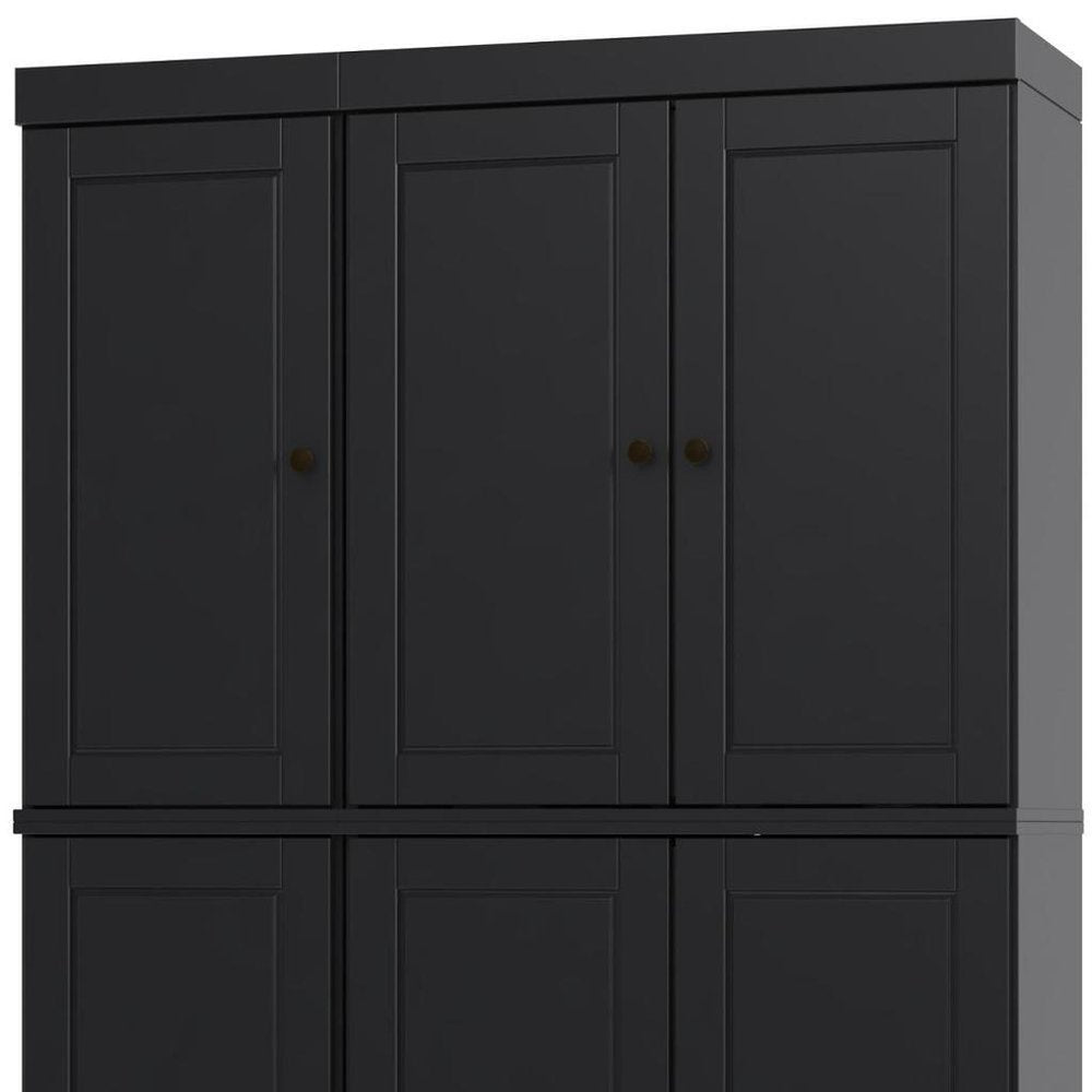 Black Solid Wood Six Door Two Drawer Pantry or Storage Closet - 72-inch