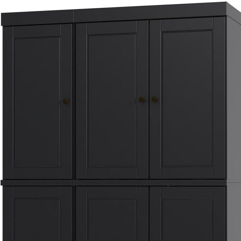 Black Solid Wood Six Door Two Drawer Pantry or Storage Closet - 72-inch
