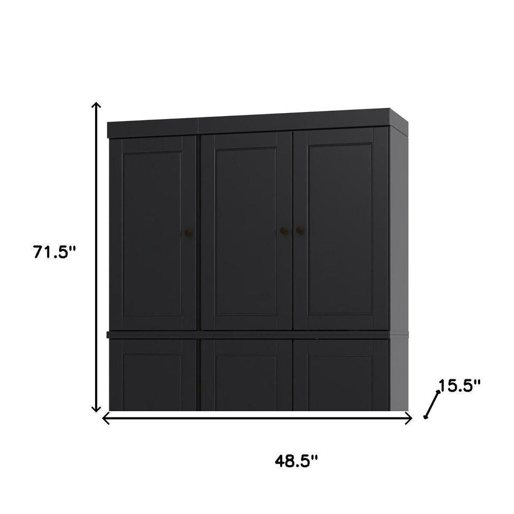 Black Solid Wood Six Door Two Drawer Pantry or Storage Closet - 72-inch