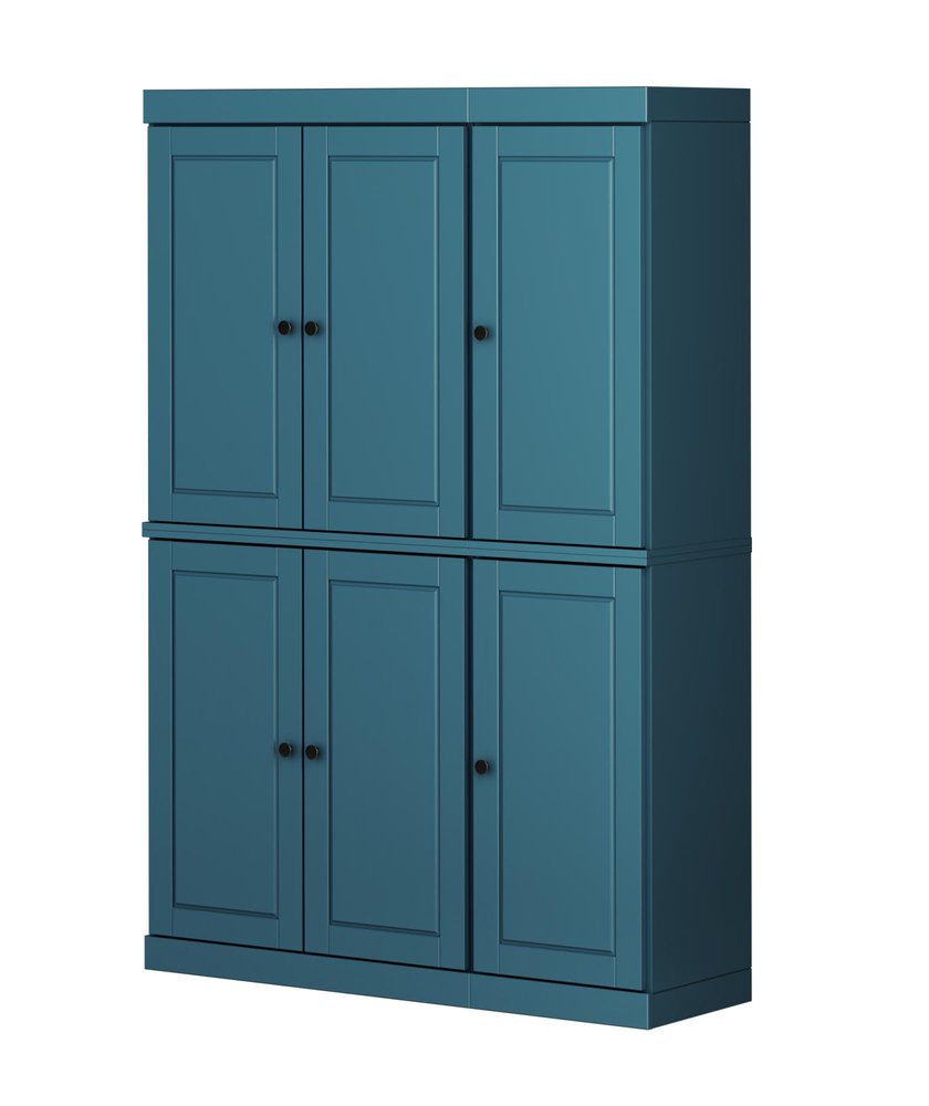 Teal Blue Solid Wood Six Door Two Drawer Pantry or Storage Closet - 72-inch