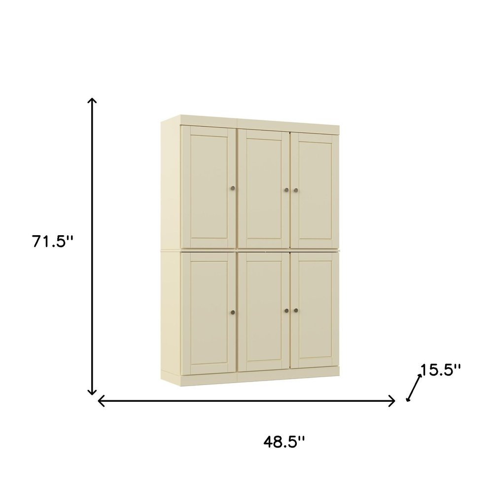 Yellow Solid Wood Six Door Two Drawer Pantry or Storage Closet - 72-inch