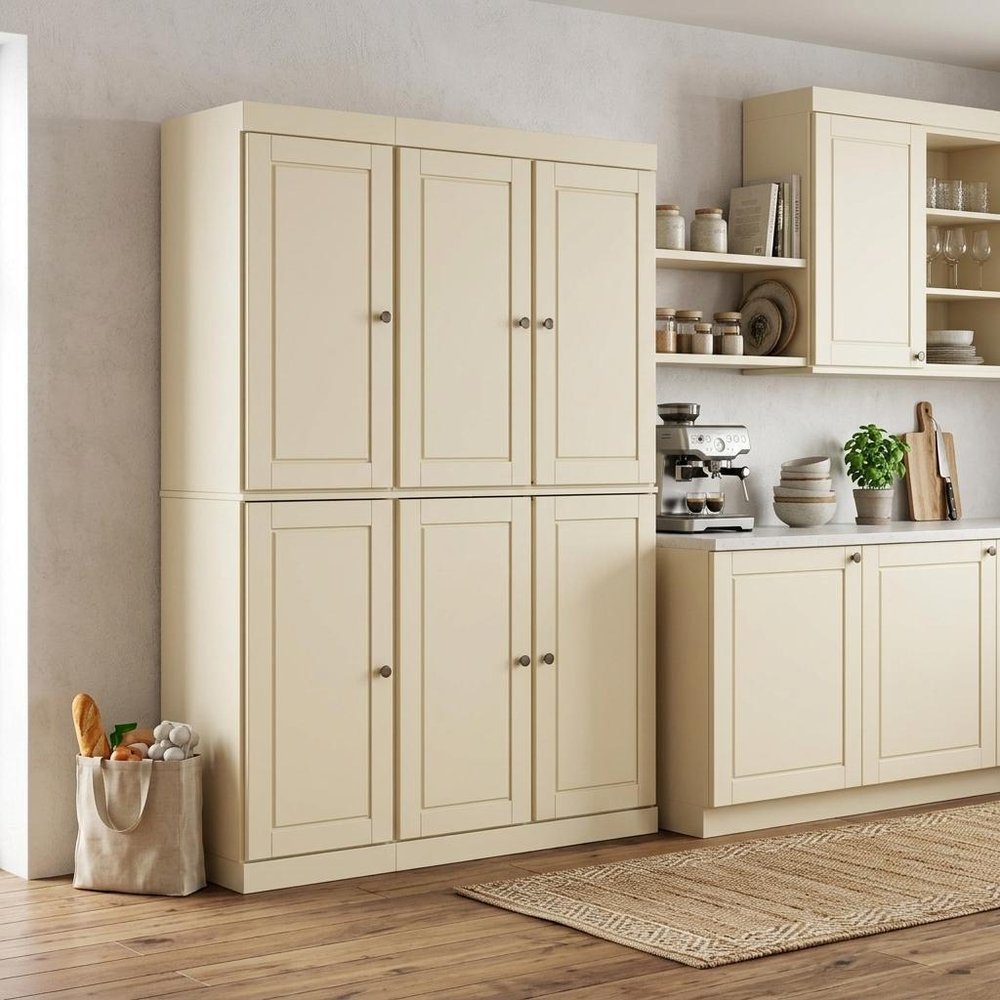 Yellow Solid Wood Six Door Two Drawer Pantry or Storage Closet - 72-inch