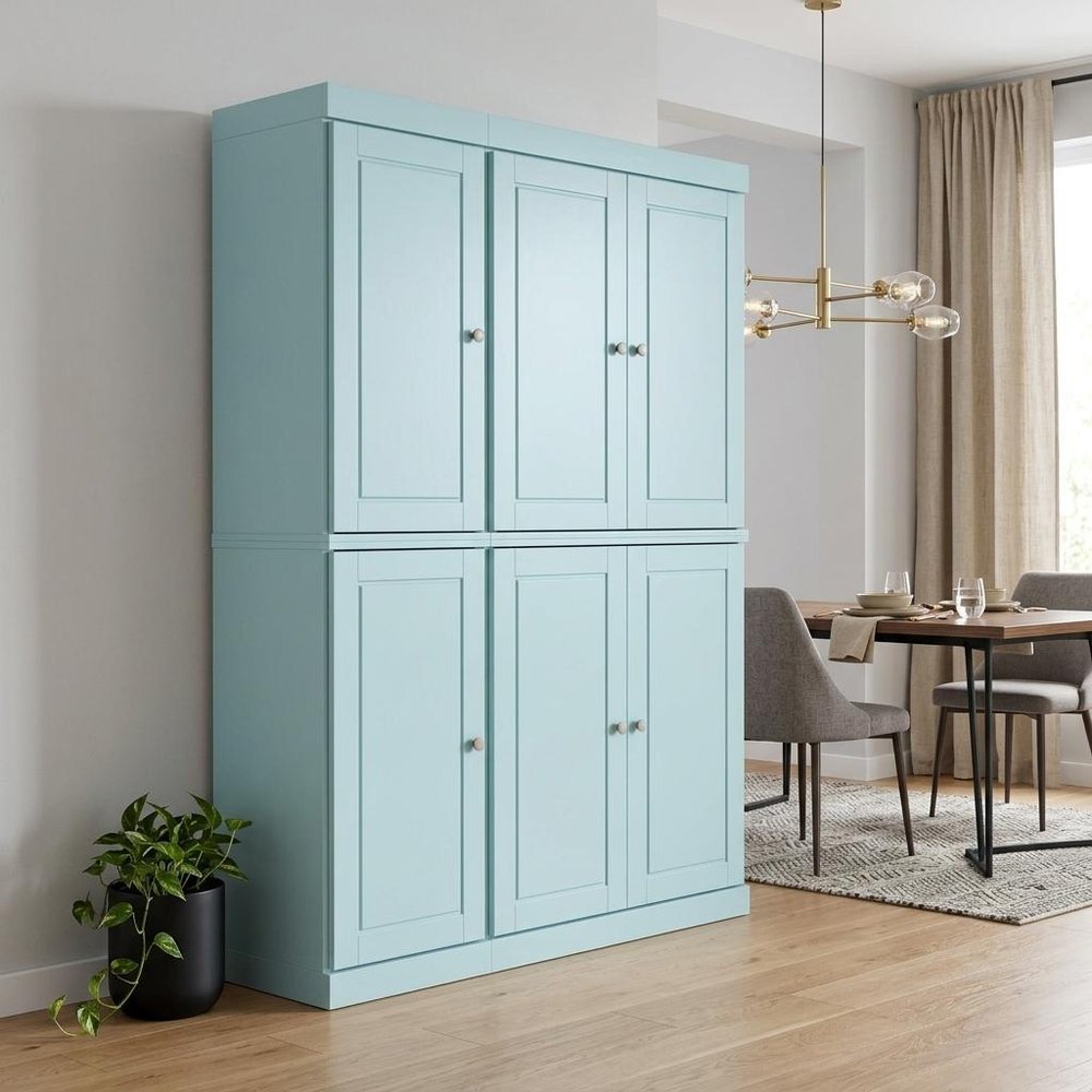 Aqua Solid Wood Six Door Two Drawer Pantry or Storage Closet - 72-inch