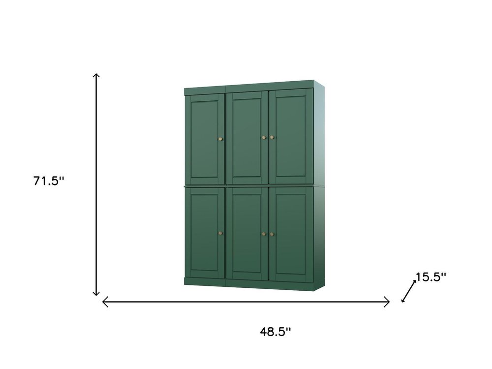 Green Solid Wood Six Door Two Drawer Pantry or Storage Closet - 72-inch